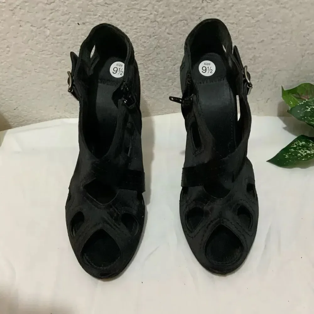 Givenchy Womens Side Zip Stiletto Peep Toe Satin Cut Out Sandals Black Size 40